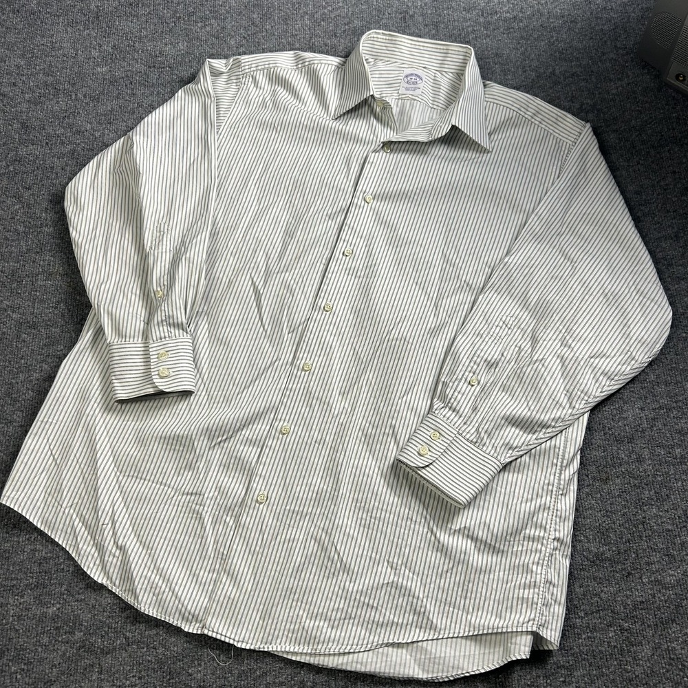 Brooks Brothers Shirt Mens 18 34/35 White Stripe Button Up Cotton Made USA